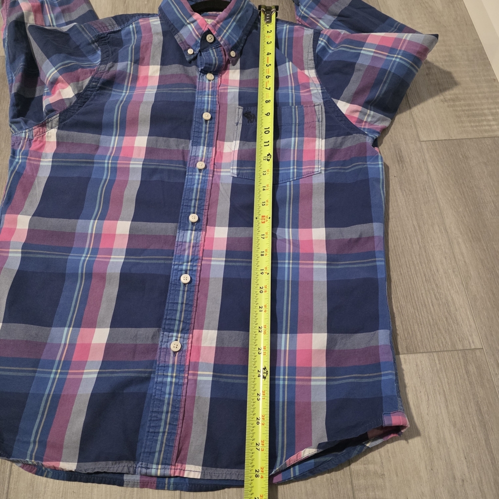 Abercrombie & Fitch Plaid Button-Up Shirt Blue Pink XL Muscle Fit - Picture 6 of 9